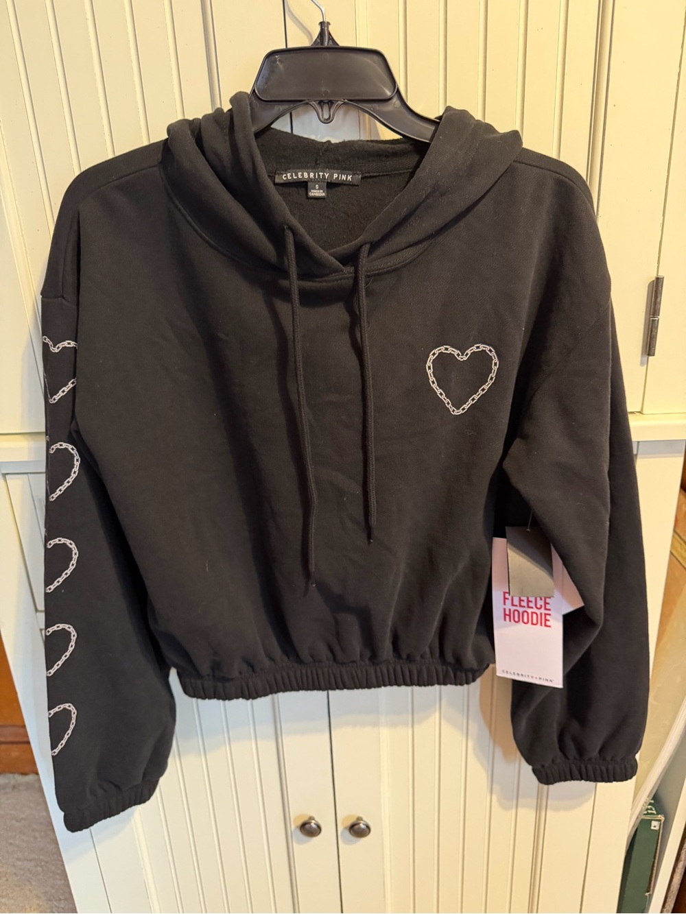Celebrity Pink Black Hooded Fleece Top with Logo Tag